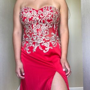 Red Strapless Prom Dress